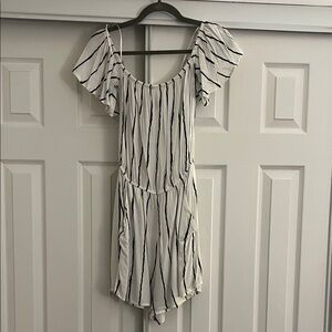 Divided Black and White Striped Jumpsuit